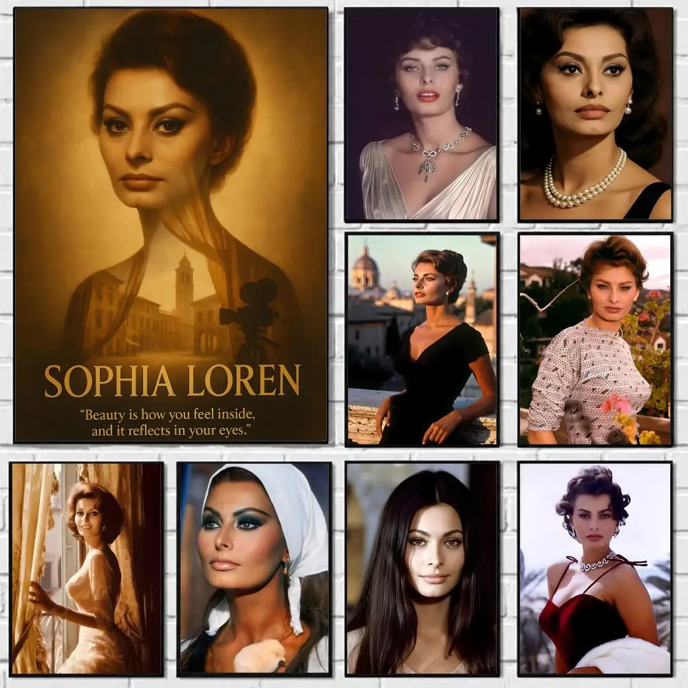 Actress Sophia Loren Poster Self-adhesive Art Waterproof Paper Sticker Coffee House Bar Room Wall Decor