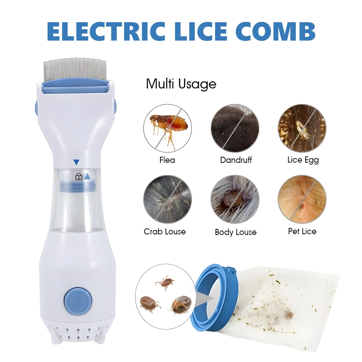 Electric Suction Flea Comb Efficient Cleaning Removing Lice Automatic Clean Comb with Dense Teeth For Dog/Cat Pet Grooming tool