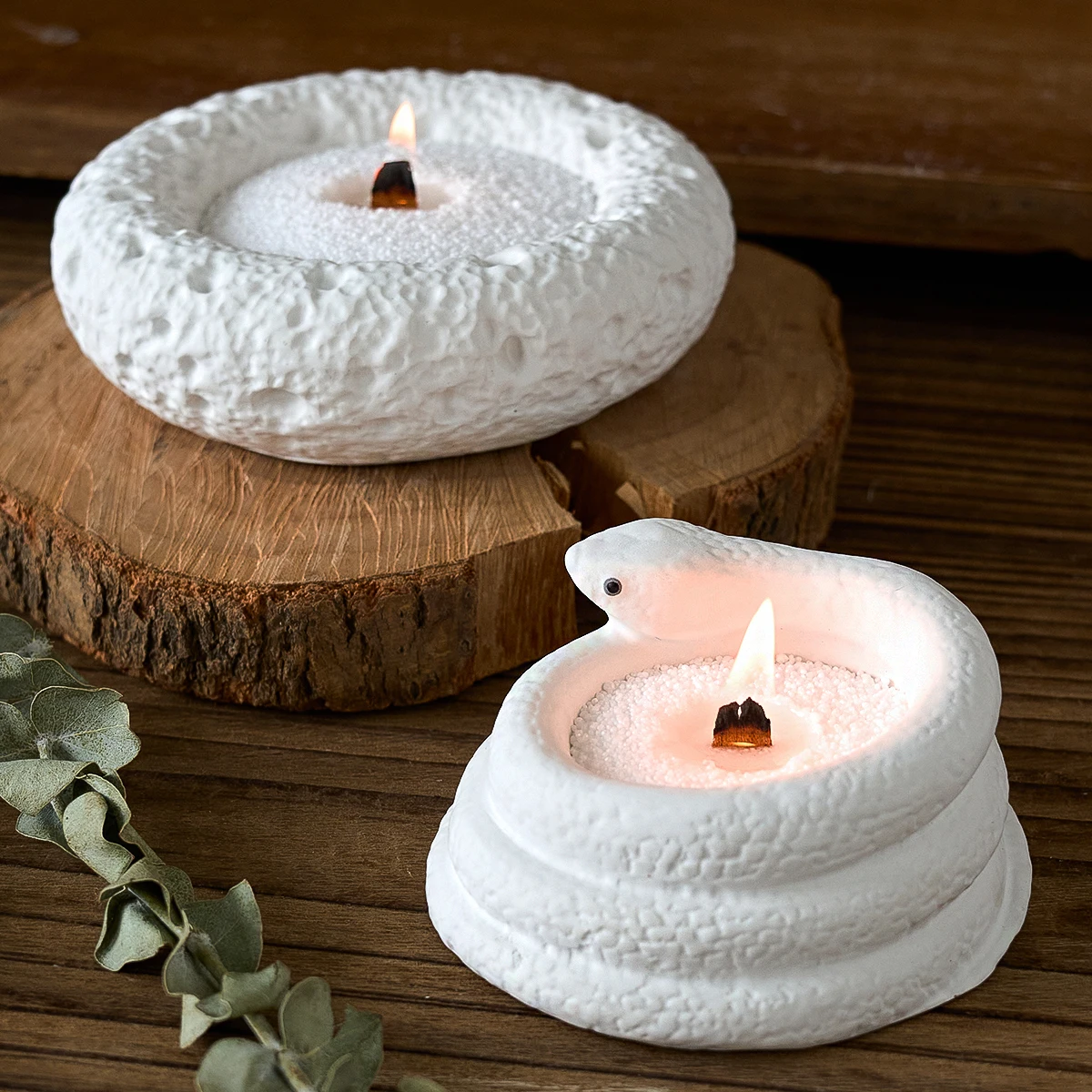 Concrete Snake Shape Candle Jar Silicone Mold Round Rock Stone Pattern Jewelry Storage Box DIY Creative Crafts Gifts Home Decor