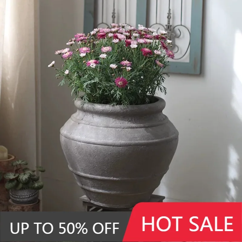 Magnesium Mud Tank Flower Pot Outdoor Gardens Vintage Large Floor Plant Vase Aesthetic Balcony Indoor Plants Pots Home Decor