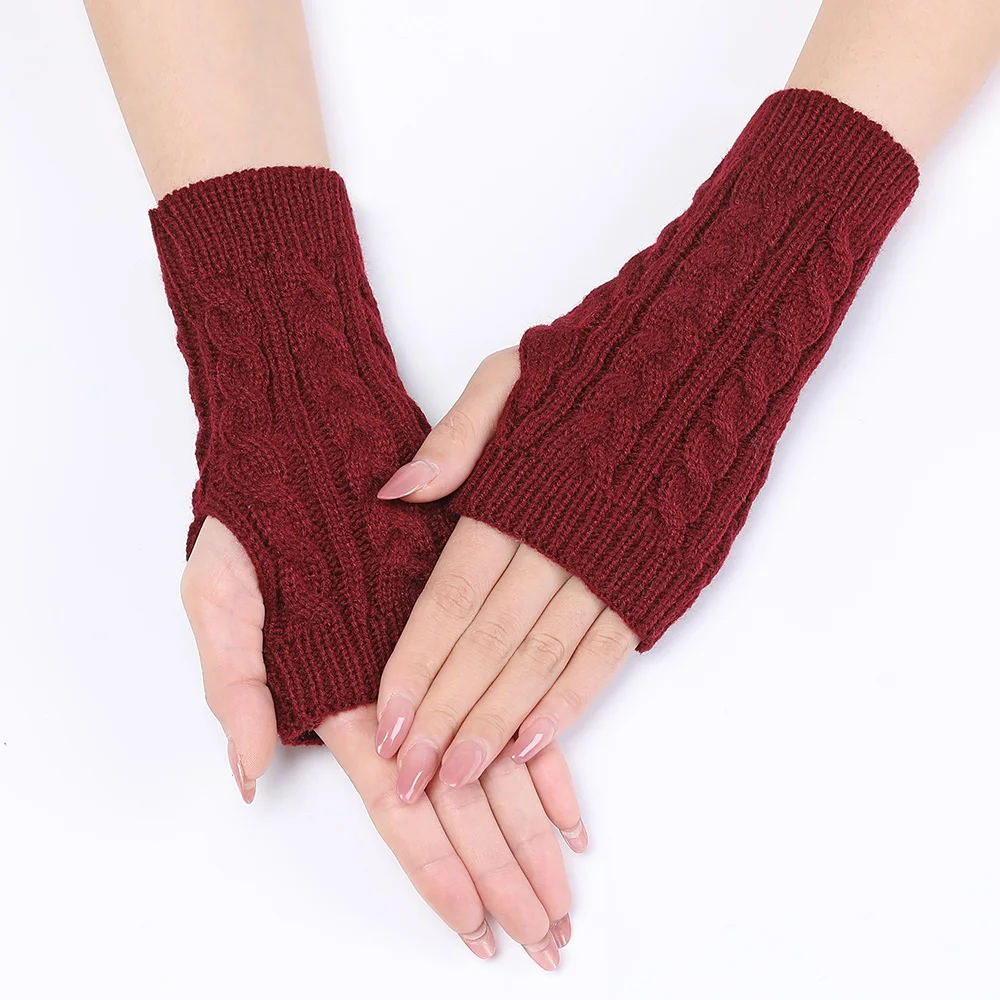 Women Fingerless Anime Gloves Arm Warmers Goth Knitted Gloves  Soft Winter Warm Wrist Sleeves Fashion Twist Pattern Mittens