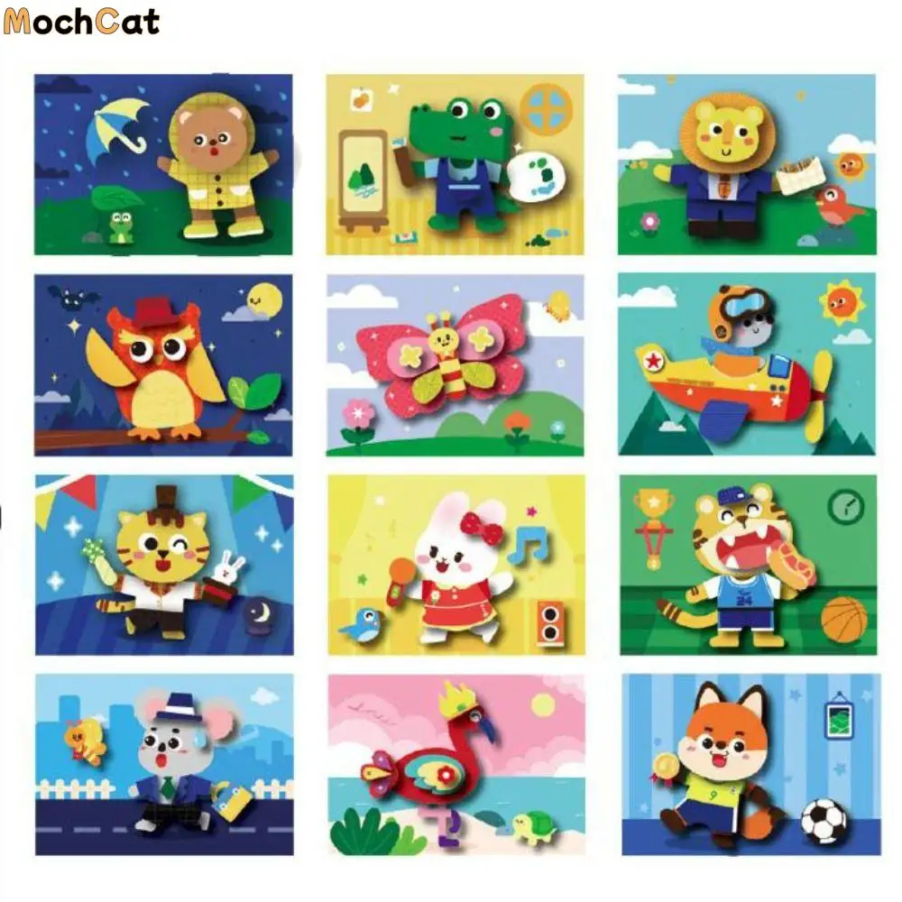 

Educational Toys 3D Stereoscopic Sticker Handmade Self-adhesive DIY Paste Material Kit Cartoon Montessori Animals Sticker Book
