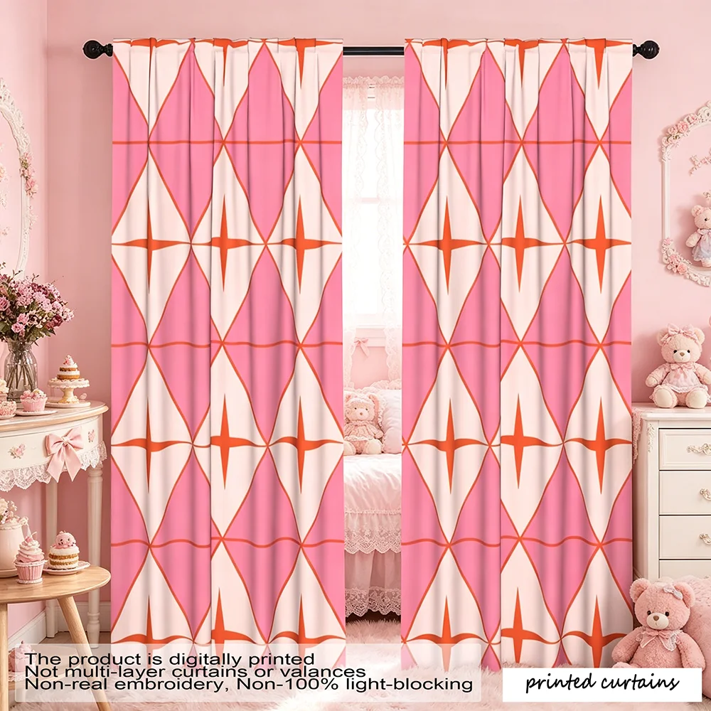 Mid-Century Modern Orange Atom Explosion Pattern with Pink White Diamond Decorative Luxury Curtains for Home And Office Spaces E