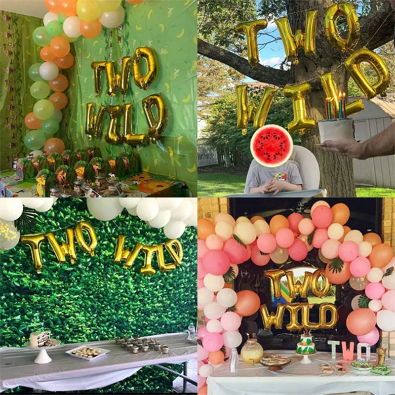 1set 16inch Gold Sliver Wild One Widld Two Foil Balloon 1 2th Birthday Jungle Safari Party Decoration Baby Shower Toy Air Globos view 5