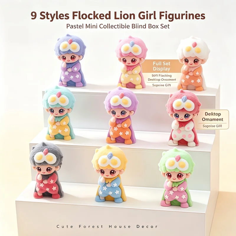 1/9pcs Flocked Mini Star Cape Girl Figurines Pastel Kawaii Chibi Tiny Dolls Soft Flocking Surface Mini Desktop Ornaments