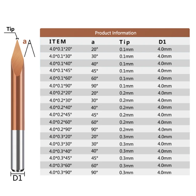 1pcs 3D Milling Cutter 4mm 6mm Shank 3 Edge Pyramid Bit TICN Coated V Bit Carbide End Mill CNC Router Bit For Woodworking