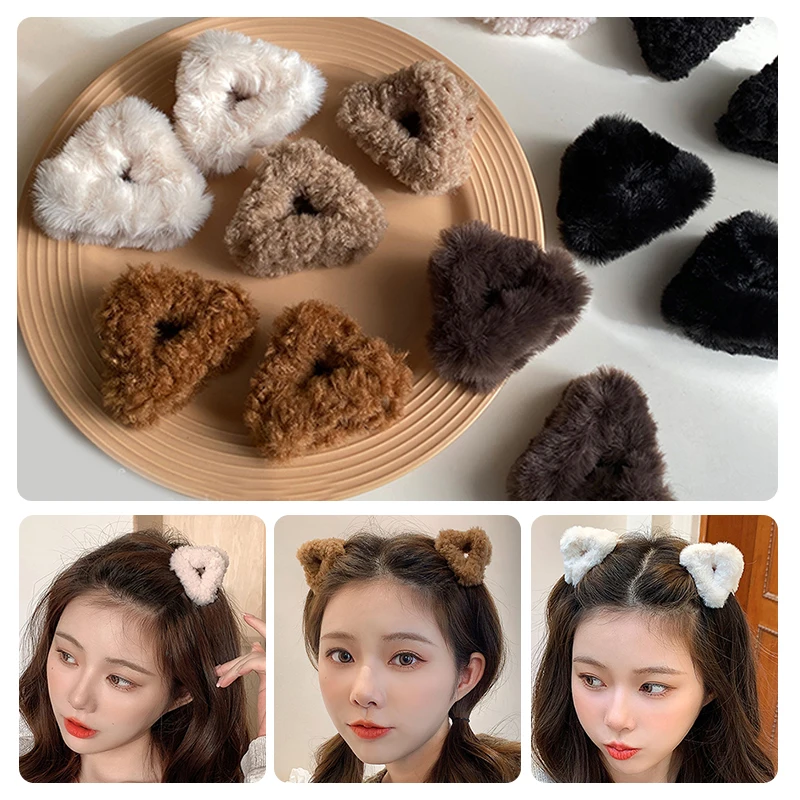 1pcs Sweet Plush Cat หูผมคลิปหน้าผาก Bangs ขนาดเล็ก Claw Fluffy Hairgrips Faux FUR Crab คลิป Barrette อุปกรณ์เสริมผม