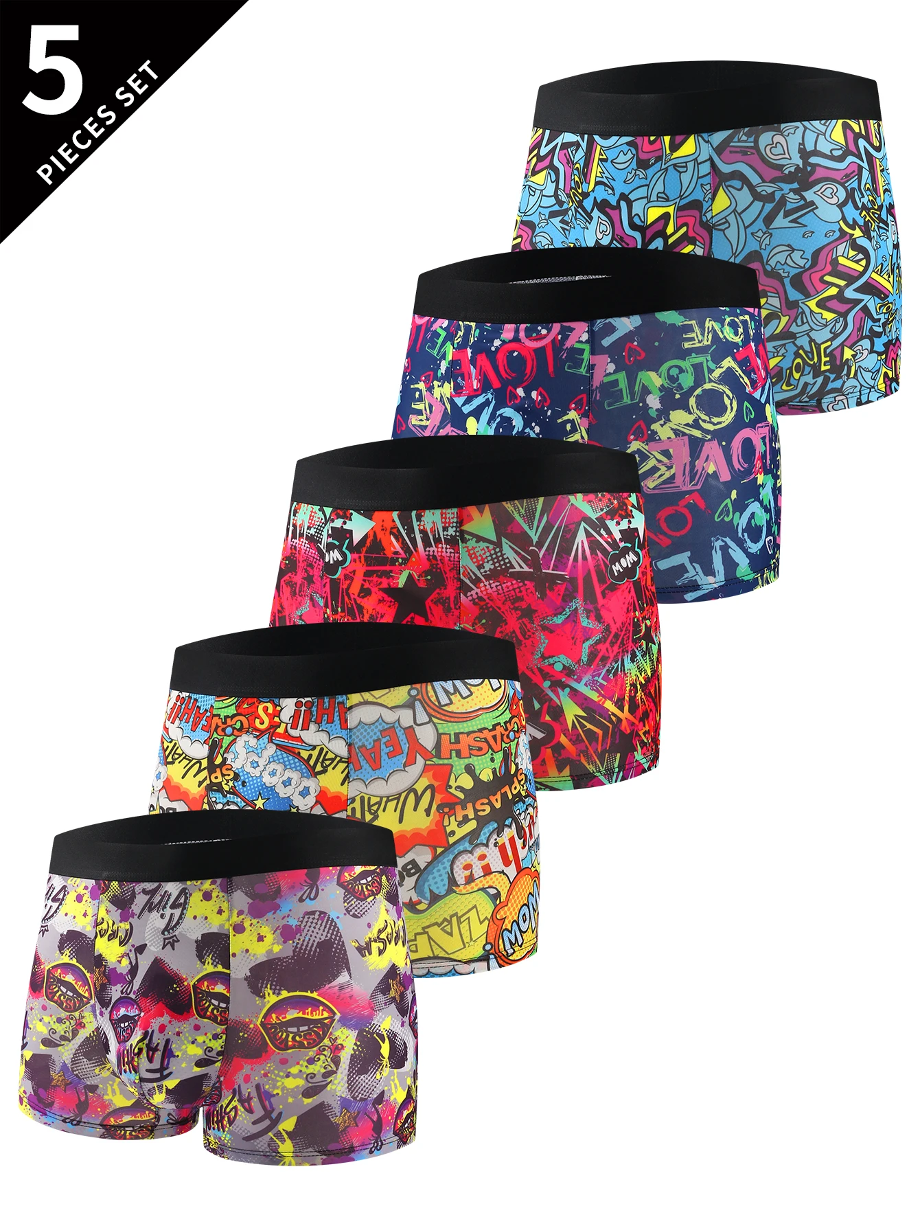 Boys thin style breathable personality trend printed youth boxer Shorts 5 pieces