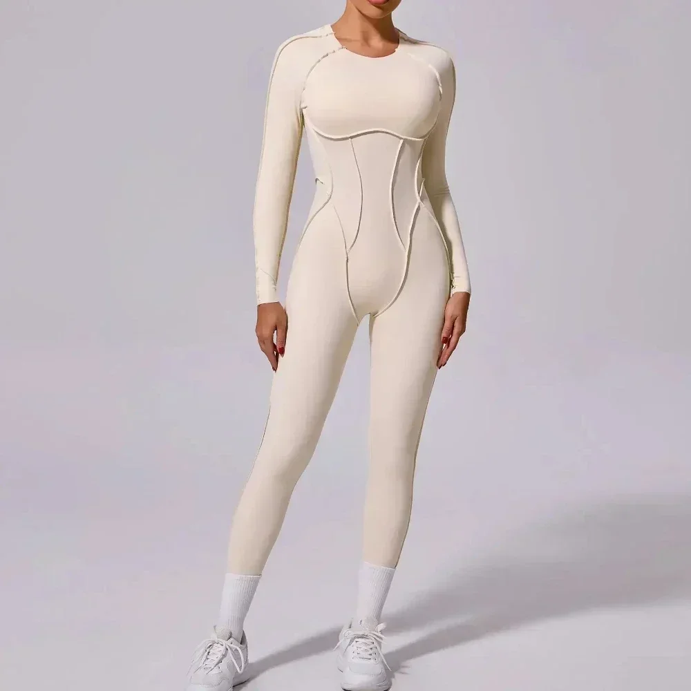 Seamless Yoga Jumpsuits Pants Sports Hip-lifting One-piece Backless Long-sleeved High Elasticity Outdoors Workout Yoga Bodysuit