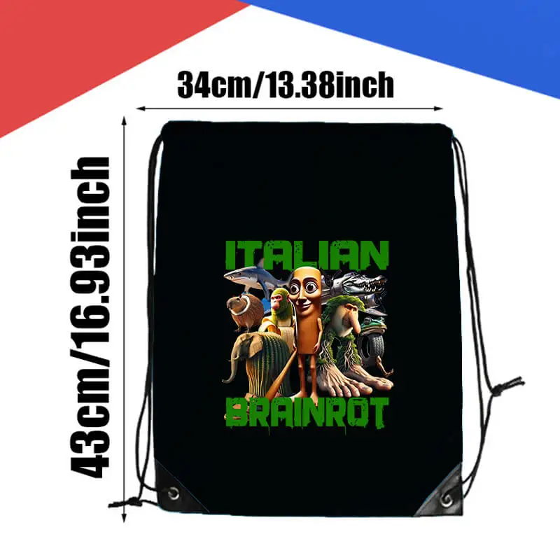 Italian Brainro Series Swim Ride Running Sport Backpack Cute Storage Bags Portable Drawstring Bag Hot AI Animals Birthday Gifts