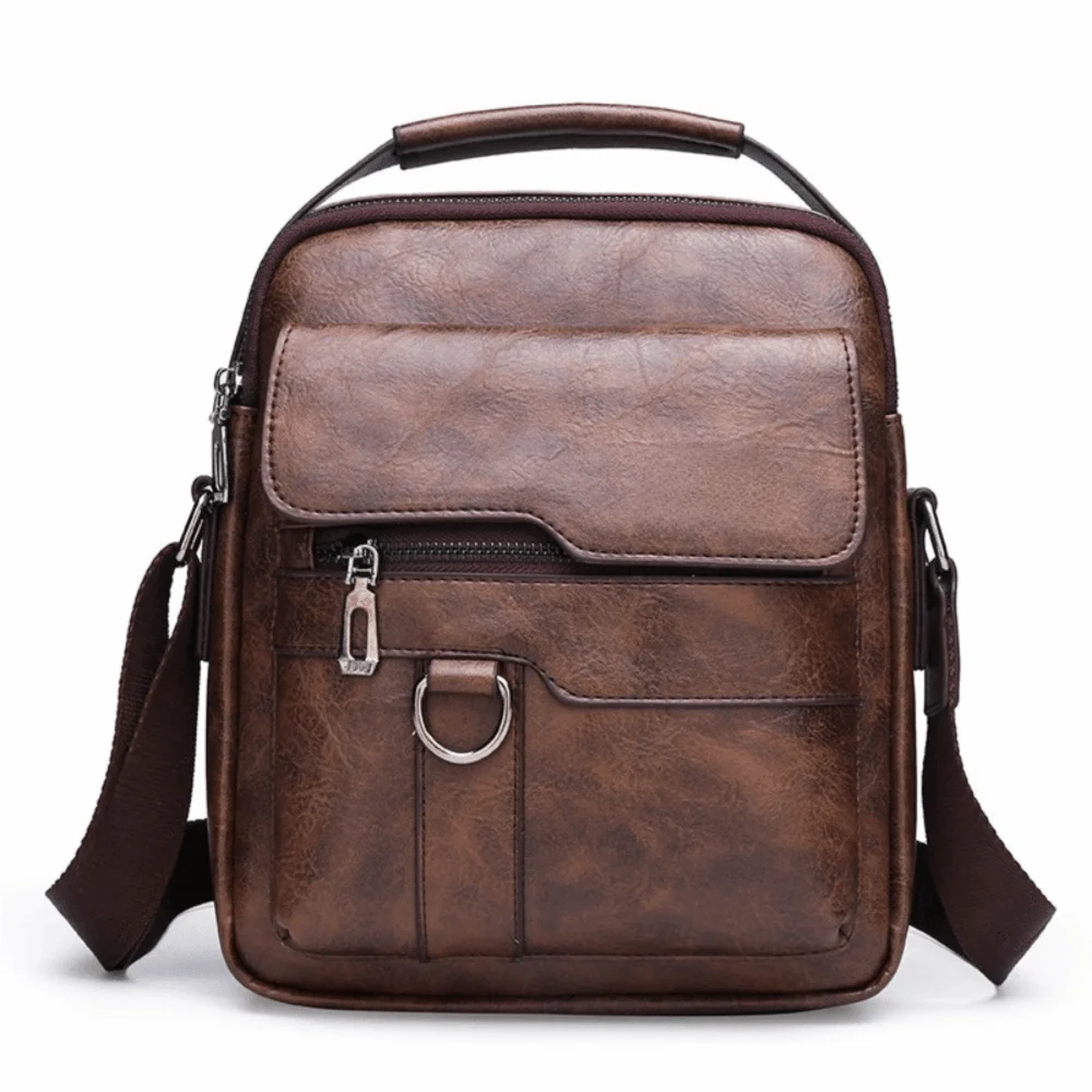 

Portable PU Leather Men Crossbody Bag Large Capacity Waterproof Shoulder Bag Vintage Business Messenger Bag Outdoor