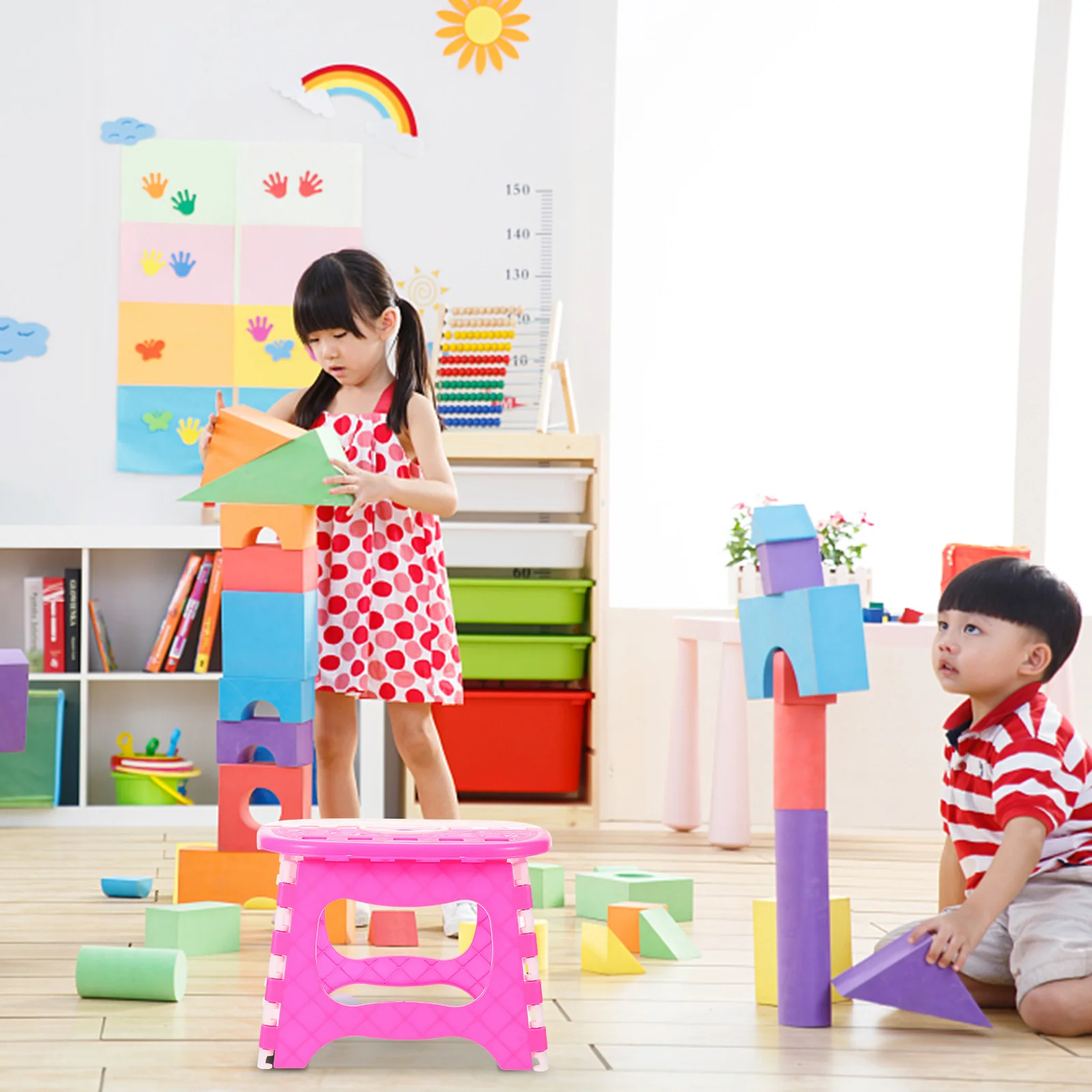 

Folding Step Stool with Handle Portable Kids Step Stool for Bathroom Kitchen Garden Use Strong Load Capacity Pink