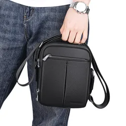 Heren Lederen Zwarte Schoudertas Zachte Casual Outdoor Custom Werk Retro Lederen Messenger Bag