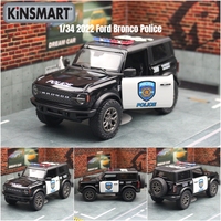KiNSMART Toy Car Model 1/34 2022 Ford Bronco Police SUV Sport Diecast Miniature Vehicle Collection Gift For Children Boys Kid