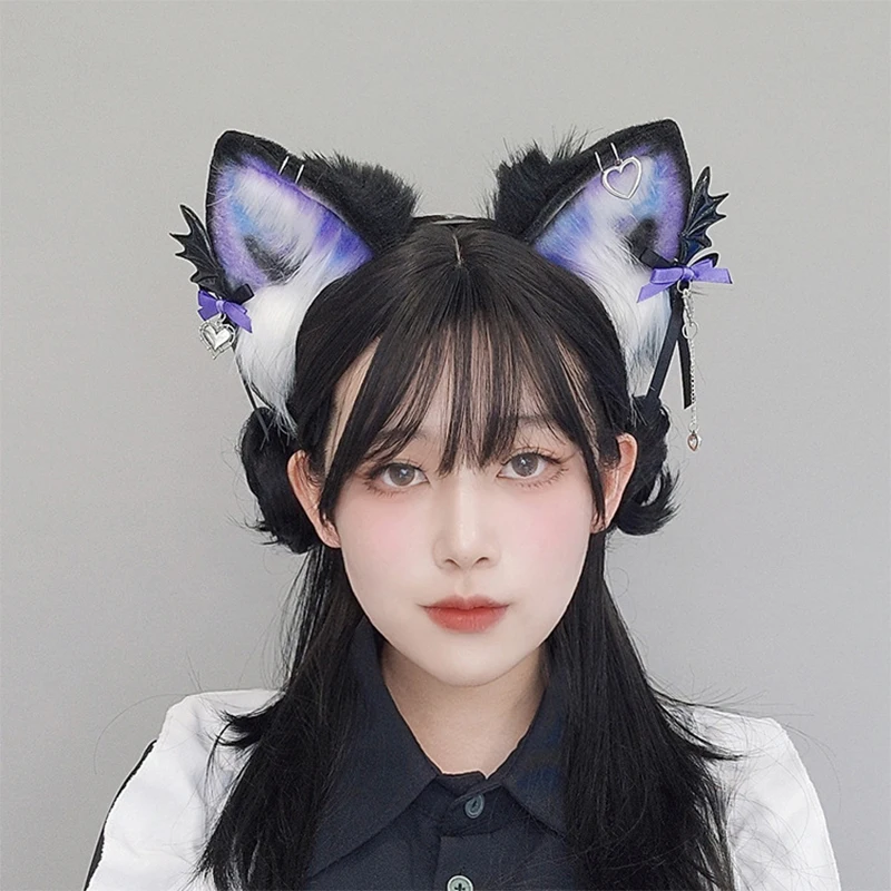 고양이 귀 로리타 고딕 헤어 밴드 할로윈 로리타 모자를 쓰고 있죠 일본 소녀 헤어 밴드 다크 블랙 머리띠 코스프레 액세서리