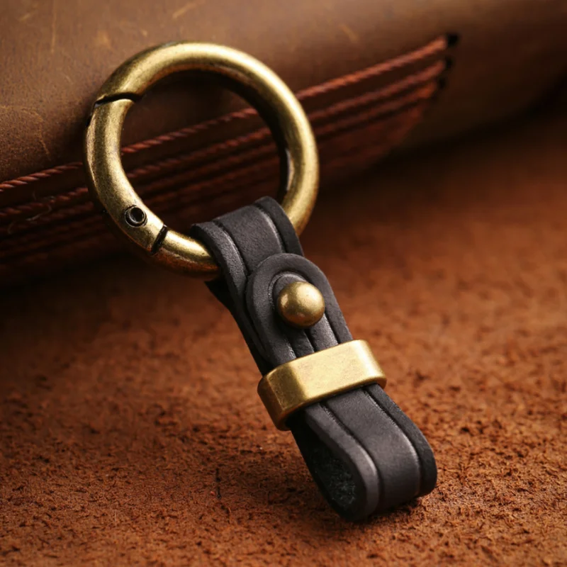 Titanium Alloy Leather Keychain with Carabiner