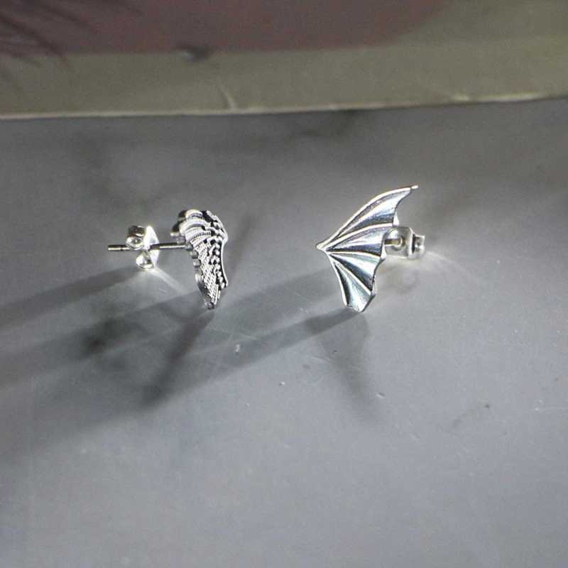 ZB91 1 Pair Silver Color Retro Angel and Demon Wing Earrings Costume Earrings Exaggerated Earrings Alloy Handmade Earrings