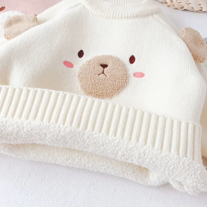 Children\'s Sweaters 1-6 Y Winter Girl\'s Add Fleece Knit Pullover Kid\'s Cute Cartoon Bear Sweater Thicken Warm Undercoat ﻿