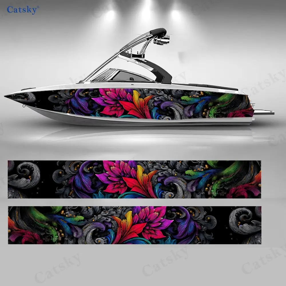 

2Pcs Neon Lotus Wave Boat Stickers, PVC Waterproof Durable Vinyl Wrap Decals for Fishing Boats, Durable and Stylish Design
