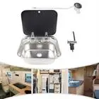 

Stainless Steel RV Camper Caravan Trailer Sink Hand Wash Basin W/ Lid + Faucet