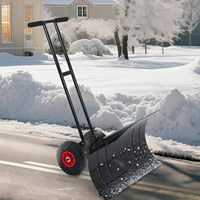 Cold Rolled Iron Snow Shovel with Wheels Adjustable Single/Double Handle Folding Metal Snow Blade Remover for Sidewalks Roads