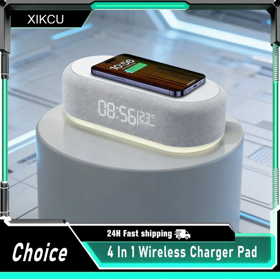 Base de Carregamento Sem Fio com Alarme, Luminária Noturna, Relógio de Mesa e Termômetro para iPhone 17 16 15 14 13 - Carregamento Rápido