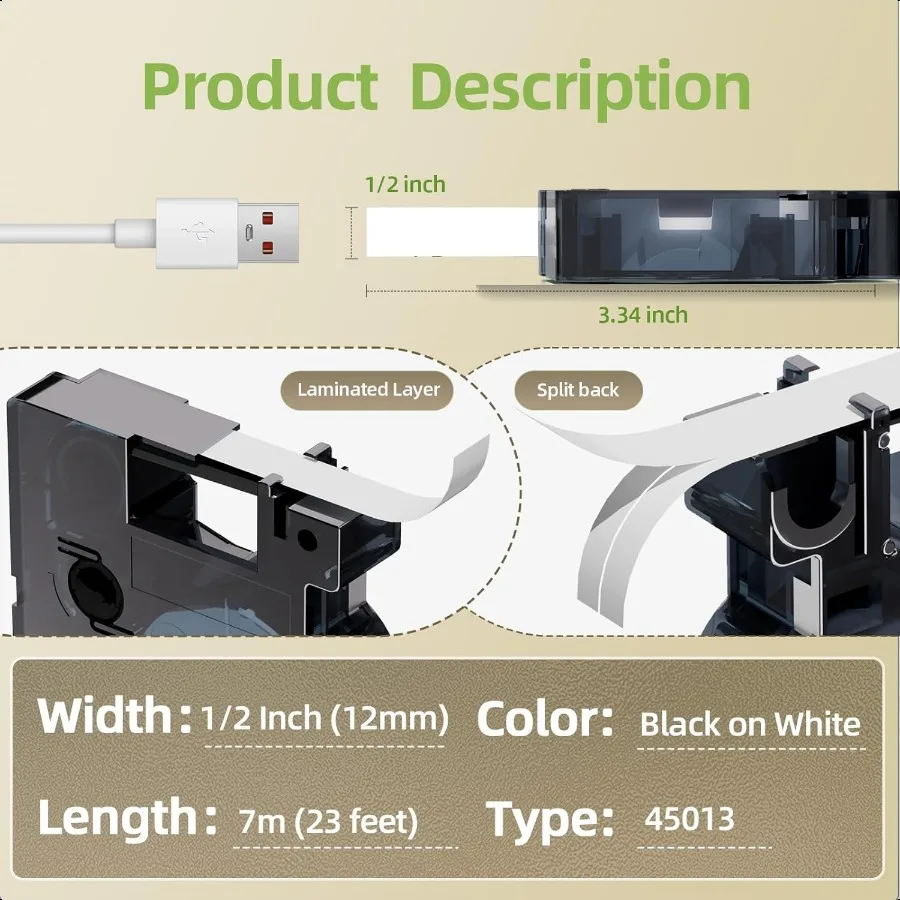 Replace for Dymo Label Maker Refills 45013 S0720530 D1 Label Maker Tape 1 2 in x 23 Ft Black on White Compatible with DYMO Labe