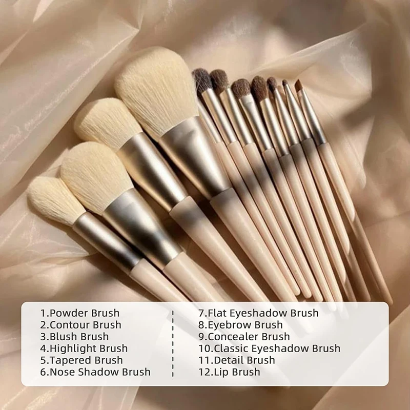 JTFIL 12pcs Makeup Brush Set Soft Fluffy Blush Powder Brush Animal Hair Eye Shadow Foundation Facial Cosmetics Beauty for Women