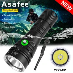 Asafee DA15 P70 LED Diving Light 2000Lm Ultra Bright Torch 5-Modes Underwater 100m IPX8 Waterproof 18650/26650 scuba Flashlight