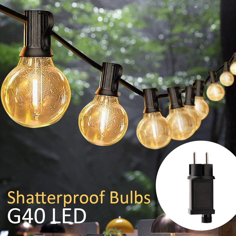 21m LED Bulb G40 Plug In String Lights Waterproof Outdoor Christmas Holiday Garland Garden Fairy Lamp Wedding Camp Decoration