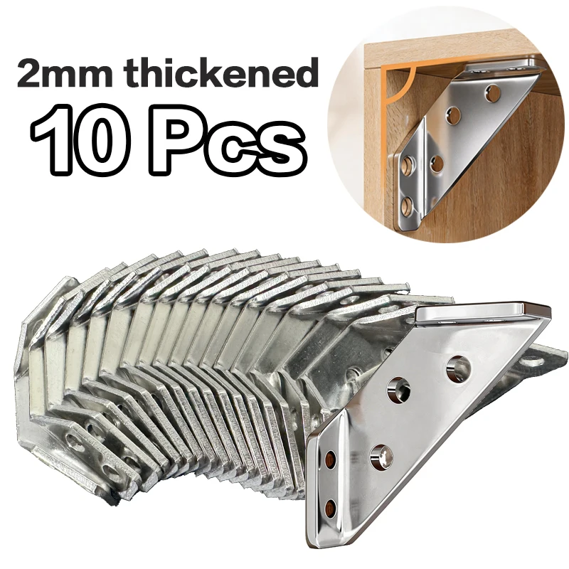 2mm Thick Stainless Steel Angle Bracket 90 Degree Corner Brace L Shape Right Angle Furniture Connector Cabinet Shelf 10/20pcs
