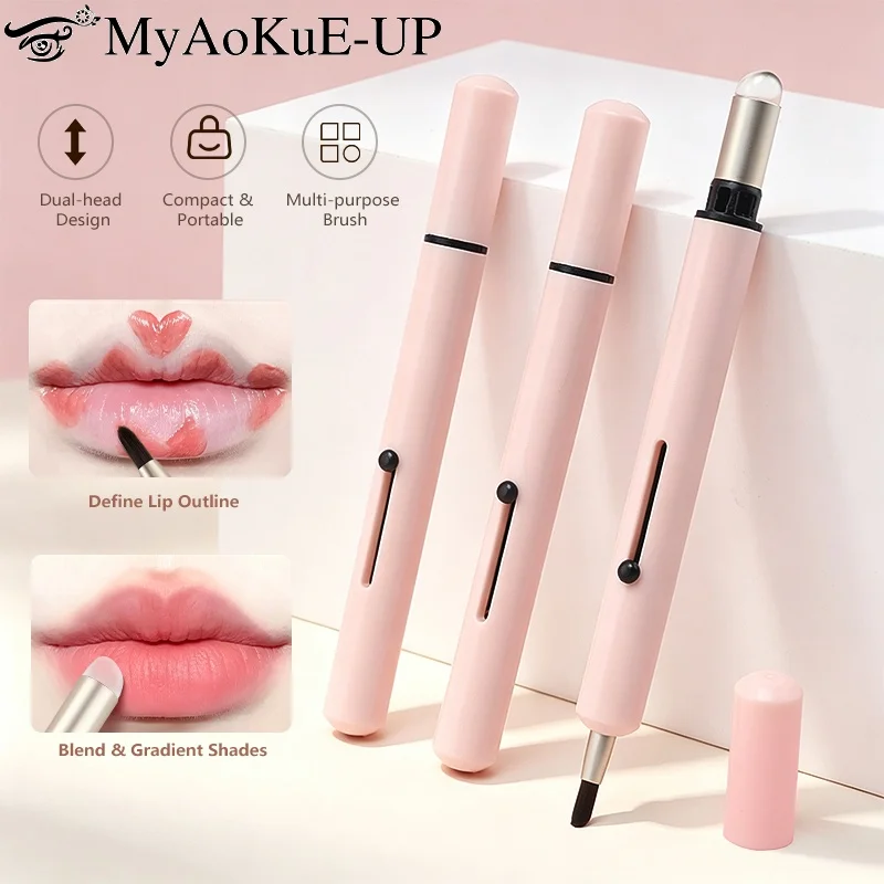 1pcs Dual Ended Silicone Lip Brush with Soft Fiber Head Retractable Portable Makeup Brush for Beginner Daily Lip Makeup Tool