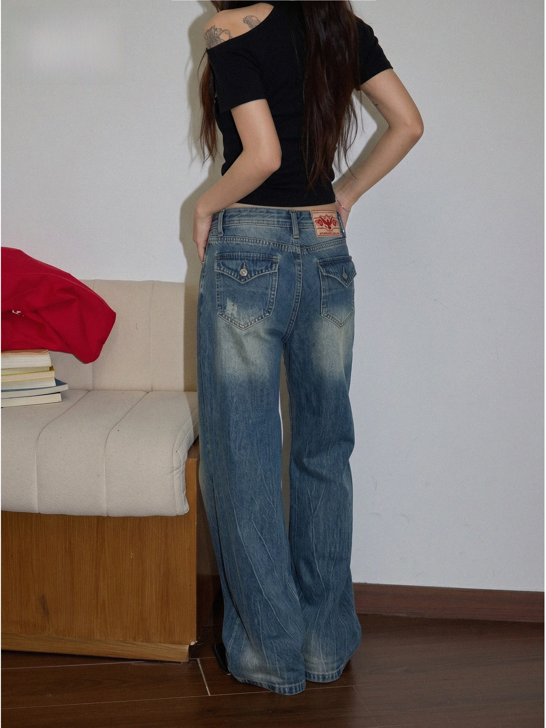 

American Style High Waist Bell Bottom Jeans Women's Loose Slimming Summer Casual Wide Leg Pants Loose Fit Bell Shape
