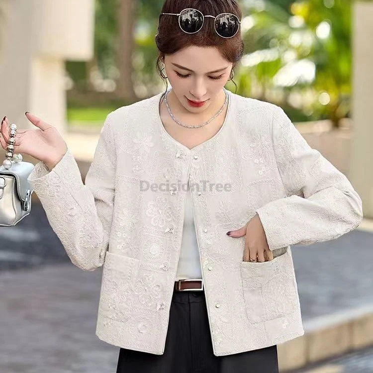 

Fashionable New Chinese Style Embroidery Shirt Daily Jacket Women Round Neck Long Sleeve Coat Female Spring Casual Shirt Top