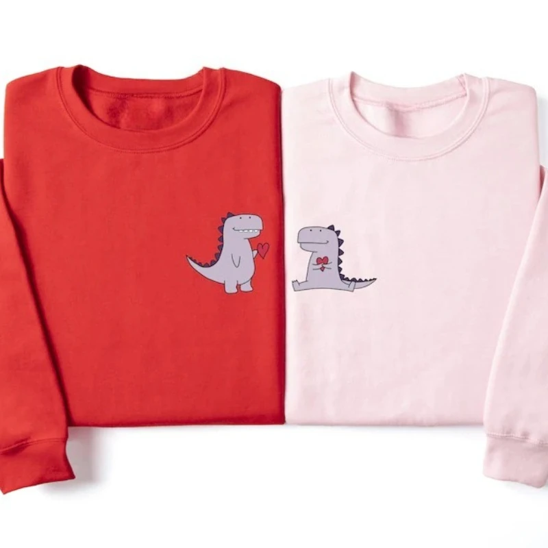 Personalized Autumn and Winter Sweatshirt for Couples Gift Cute Dinosaur Matching Hoodies Long Sleeve Keep Warm Pullover