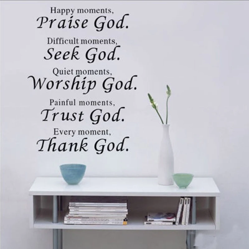Quote Word Decor Bedroom Living room Black Praise God Wall Stickers Background Bible for verse Decals Scripture Hot
