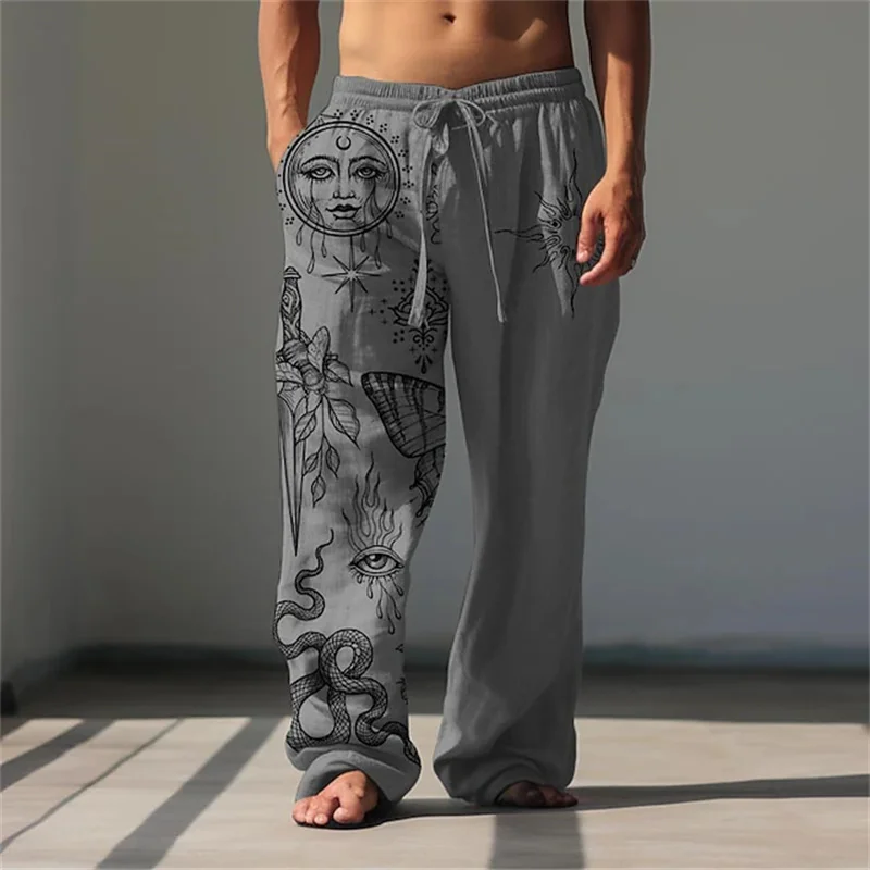 Herren-Freizeithose mit 3D-Linien-Print, entspannter Schnitt, weites Bein, lockeres Design mit Kordelzug für bequemes und atmungsaktives Tragen. – Detail 8