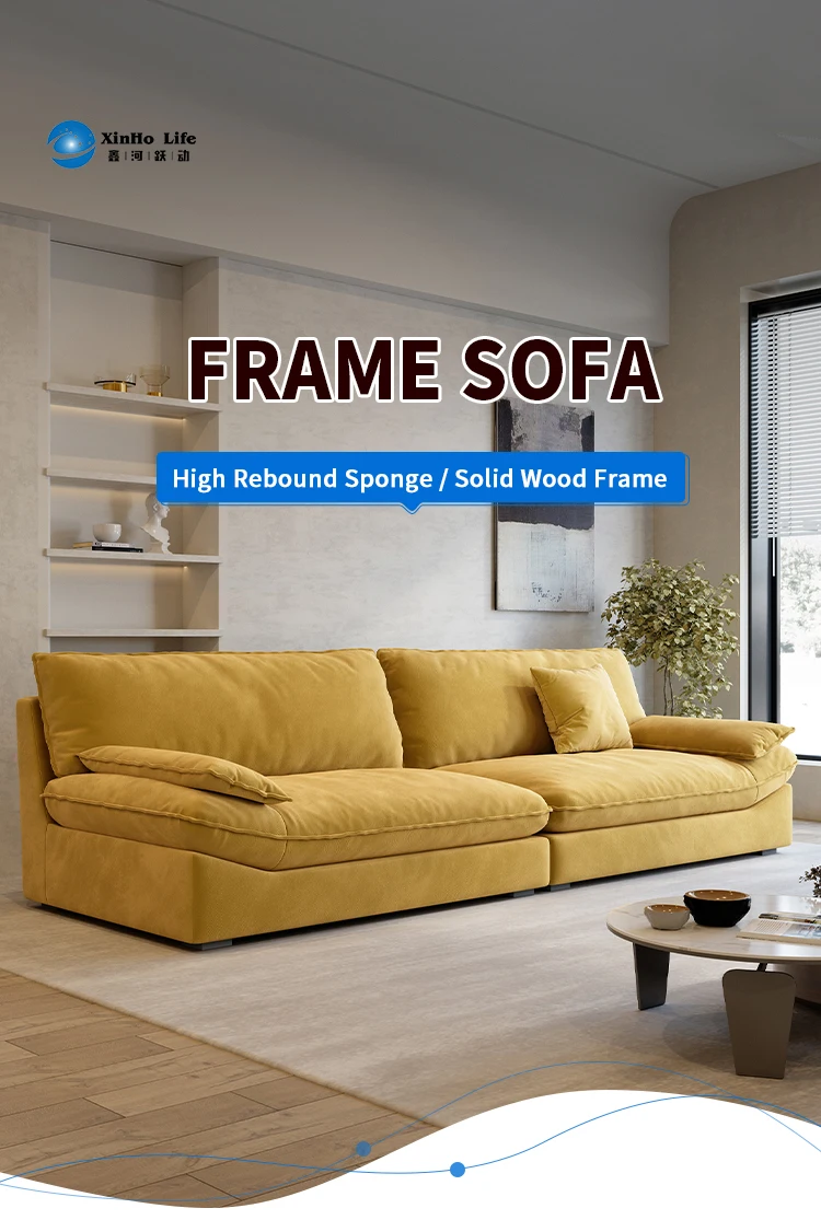 Modern Frosted Fabric Simple Sofa for Large Family Living Room Minimalist Cloth Couches for Villa Direct From Foshan Factory