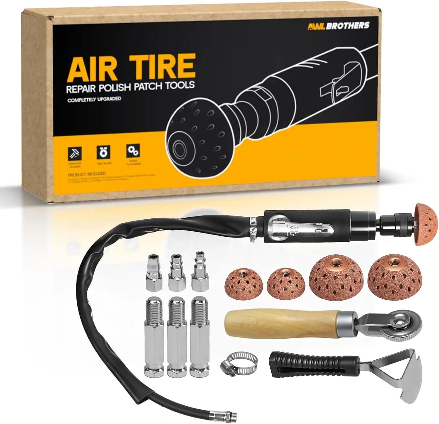 

2500 RPM Air Tire Repair Tool with Tungsten Steel Buffing Wheel, Scraper & Roller for Durable Maintenance