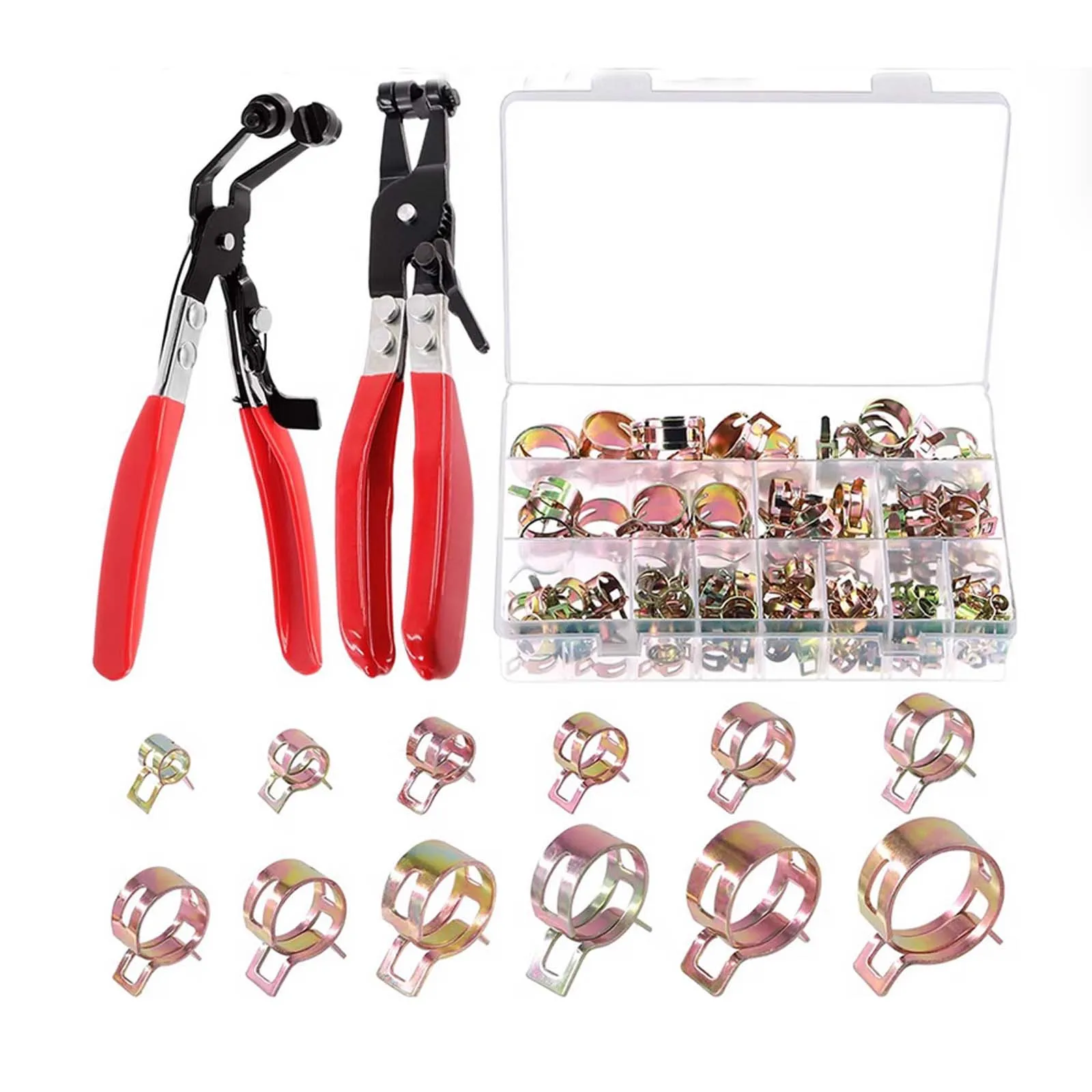 

7-22mm Swivel Flat Band Hose Clamp Assortment Kit - Heavy Duty Spring Band Clamps for Fuel/Vacuum/Air Pipes
