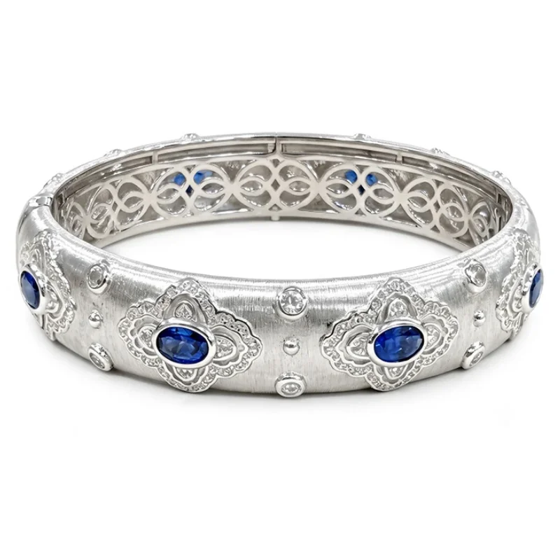 Cameo lab grown sapphire 925 silver gold-plated bracelet carving brushed finish craftsmanship light luxury vintage bangle