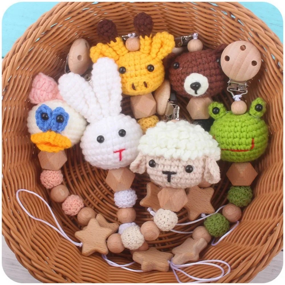 Pacifier Clip Chain Baby Cartoon Animal Crochet Beads Anti-Drop Dummy Holder for Infant Shower Product Newborn Feeding Gifts