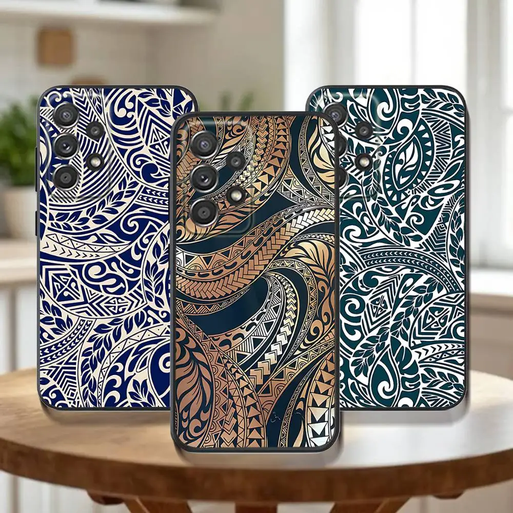 

Maori Tribal Polynesia art Phone Case For Samsung A73,72,51,53,52,71,22,5G,Note,J7,8,9 Classic Versatile Black Soft Shell