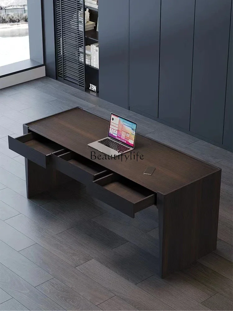 

04Italian smoked oak home desk simple modern desk