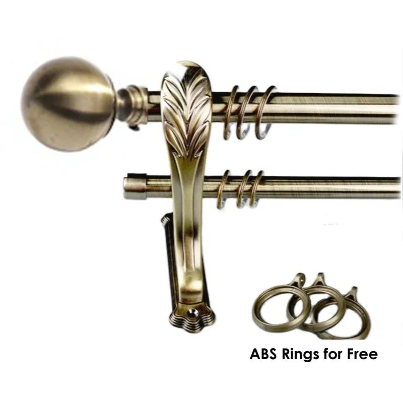 SSD Luxury Quality Plated Brass 28+22mm Big Diameter Double Drapery Rod Set Curtain Poles Vintage Metal Square Finial &Brackets