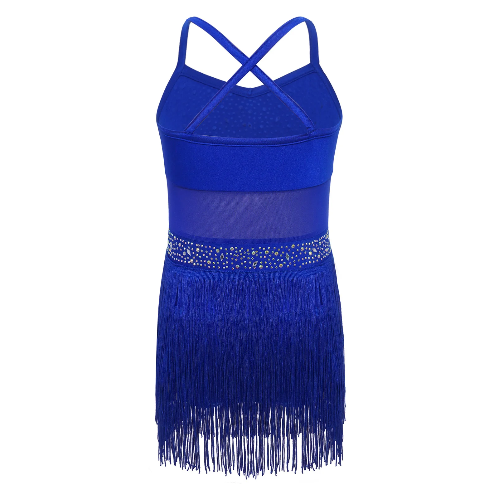 Kinderen meisjes Latin Tango dans turnpakje jurk pure mesh patchwork gelaagde kwastje franje bodysuit jurk voor jazz ballroom danskleding