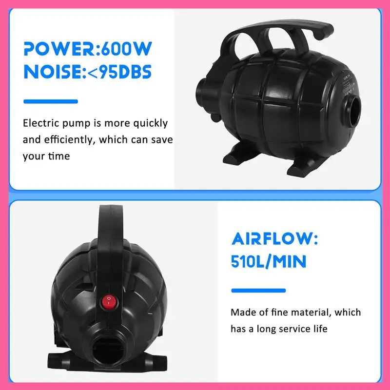 

ABNM Black Camping Utility Tool Air Bed Air Inflation Tool 600W Air Compressor Portable Air Mat Electric Air Pump EU Plug