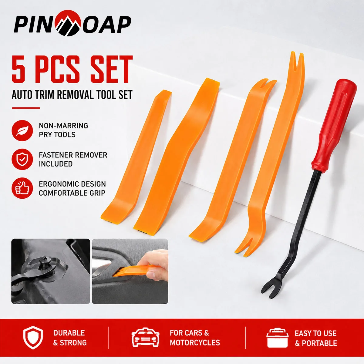 PINMOAP Car Bike Motorcycle Clip Removal Tool Universal Auto Trim Fastener Puller Plastic Rivet Pry Tool For Interior Repair Kit