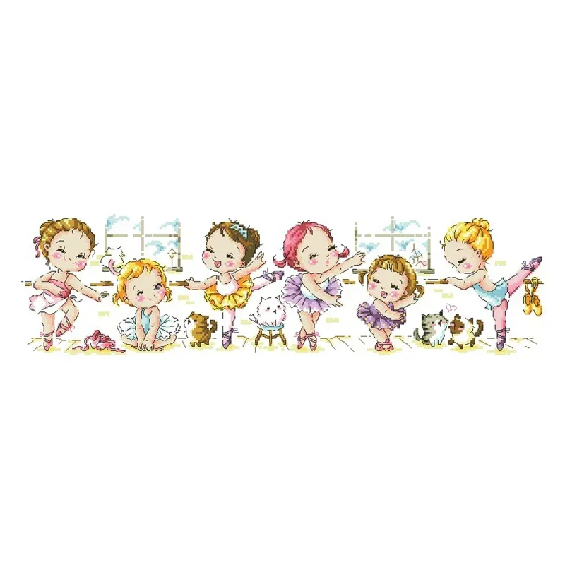 Amishop Gold Collection Lovely Counted Cross Stitch Kit The Ballet School Six Little Ballerina Dancer Dancing Girl SO G75