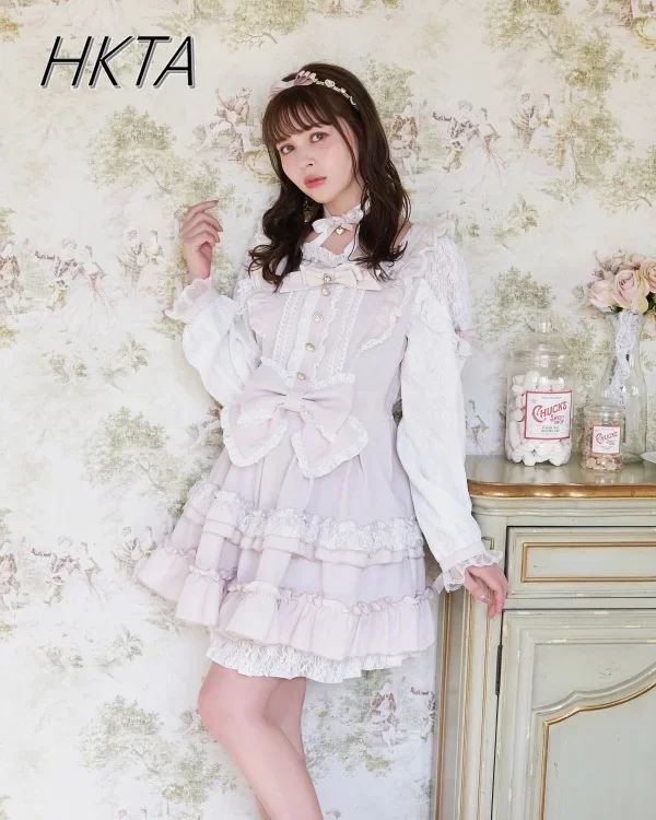 Japanese Liz Dresses Women Autumn New Girl\'s Sweet Cute Bud Mini Series Mass Production Angel Small Cake Dress Bow Lolita Dress